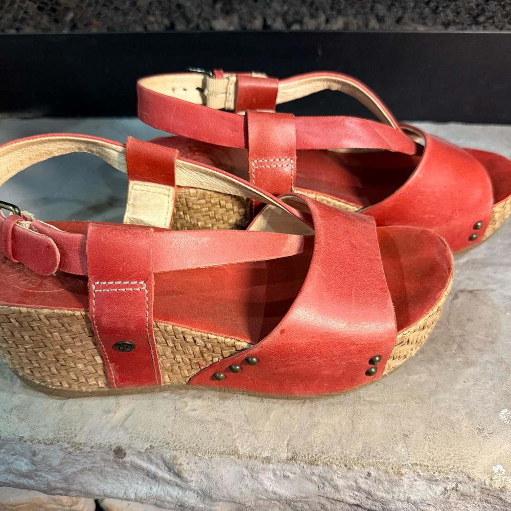 Bussola Red/Rosso Leather Wedge Sandals